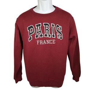 Paris France Vintage Crew Neck Sweatshirt Maroon Size Medium